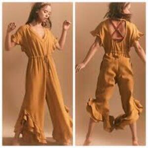 Free People Movement Shelter One Piece Ruffle Yellow Jumpsuit